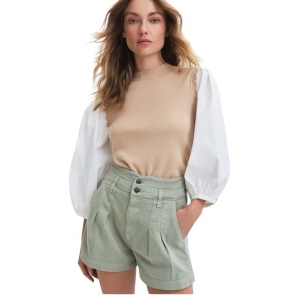 Veronica Beard Steffi Merino Wool Blend Beige White Top - Size M